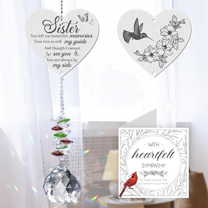 Sister in Heaven Memorial Crystal Suncatcher Gifts,Loss of Sister Sympathy Gifts,Gifts for Loss of Sister,Hanging Crystals Ornament for Window Rainbow Maker Prisms Home Decor Gift