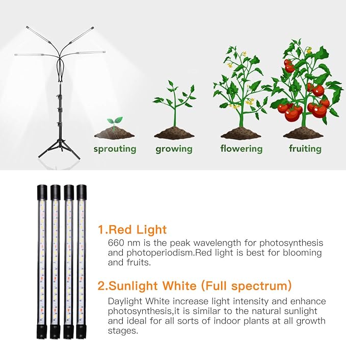 GHodec Grow Light with Stand, 5500K Full Spectrum Gooseneck Floor Plant Light for Indoor Plants Growing,5 Dimmable Levels & Auto On/Off Timer,Tripod Stand Plant Lamp Height Adjustable