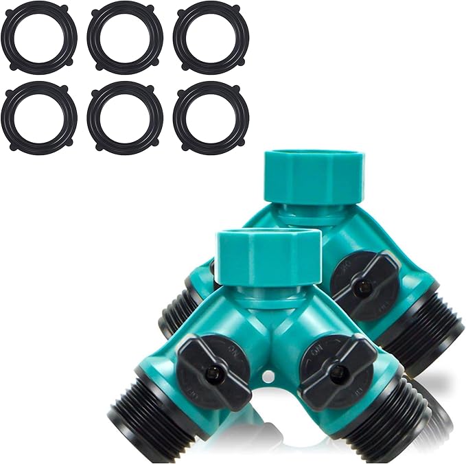 Garden Hose Splitter, 2 Pack 3/4" 2 Way Plastic Water Hose Splitter, Garden Hose Connector with Faucet Watering Shut Off for Landscaping, Gardening, Flower Planting, Irrigation