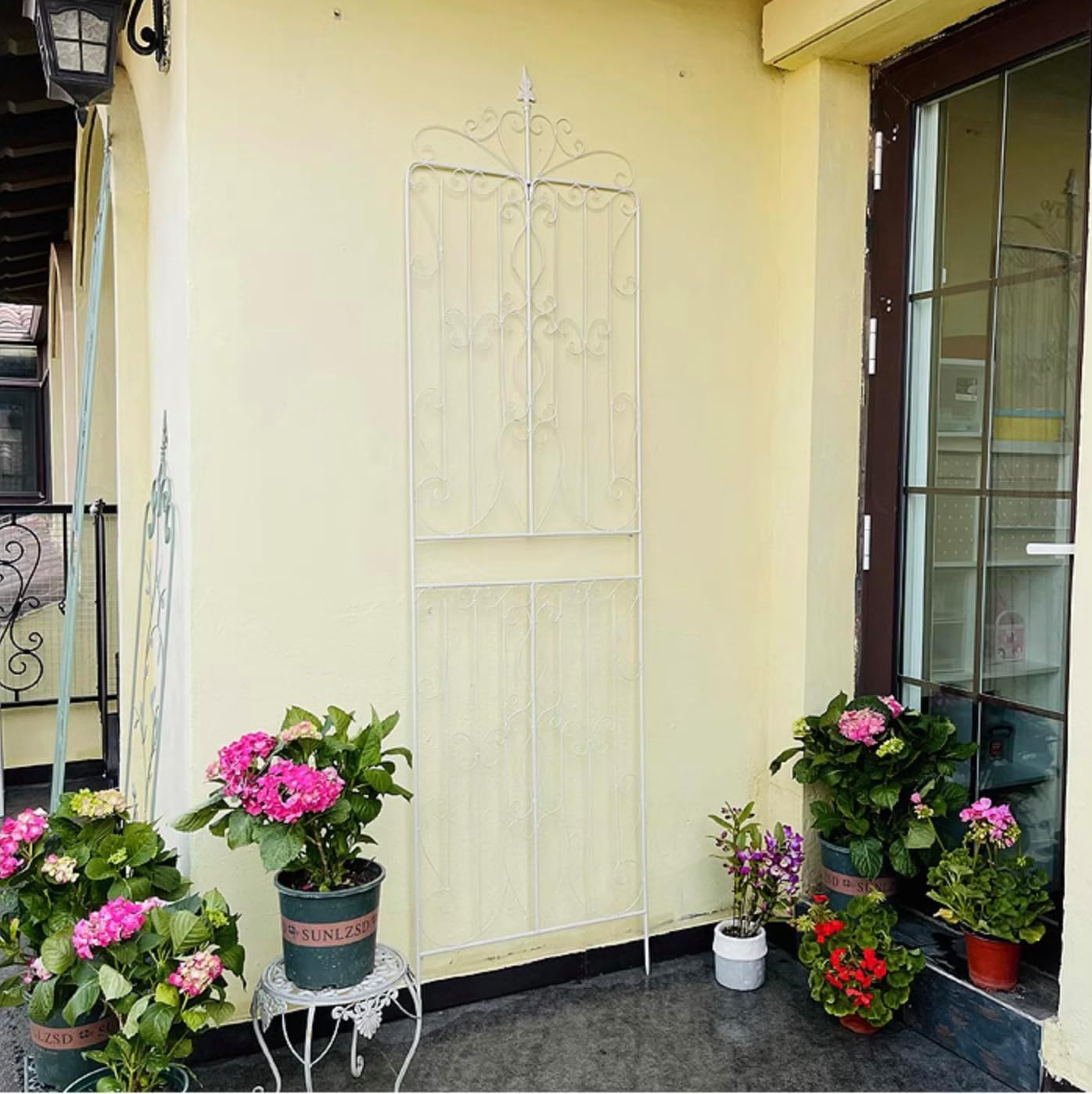 Sungmor 2 Pack Large Garden Trellis for Climbing Plants, 92.5 Inch Tall Rustic White Garden Metal Trellis, Decorative Trellis for Outdoor Rose Vines Cucumbers Support, Greenhouse, Flowerbed, Backyard