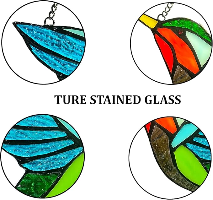 Hummingbird Stained Glass Window Hangings, Birds Stained Glass Decorations,Bird Suncatcher for Window Decor Hummingbird Gifts for Mom,Bird Lovers
