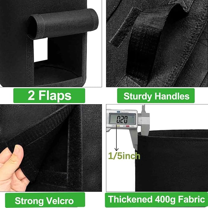 TCBWFY 8 Pack Potato Grow Bags with 2 Flaps 15 Gallon,Heavy Duty 14oz/yd² Planter Pot with Sturdy Handles and 2 Harvest Windows for Potato Tomato and Vegetables