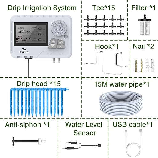 Automatic Watering System TRJZWA Newest Indoor Plant Watering System Kit DIY Plant Watering Device with Customize Schedule Water Timer, USB Power for Vacation Plant Watering System for Balcony/Indoor