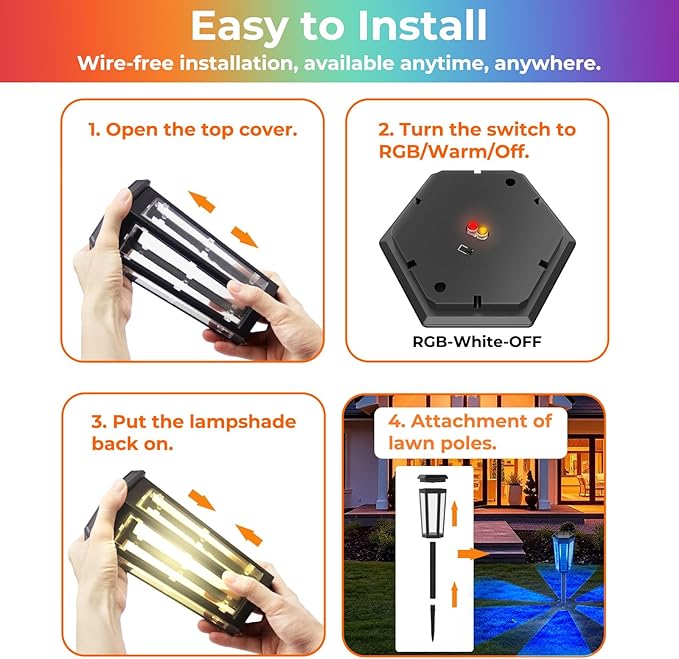 Solar Garden Decor Light, 4Pack Solar Outdoor Lights Color Changing, Bright Solar Pathway Lights Outside Waterproof, Solar Walkway Lights Warm White for Landscape Path Yard Patio Driveway