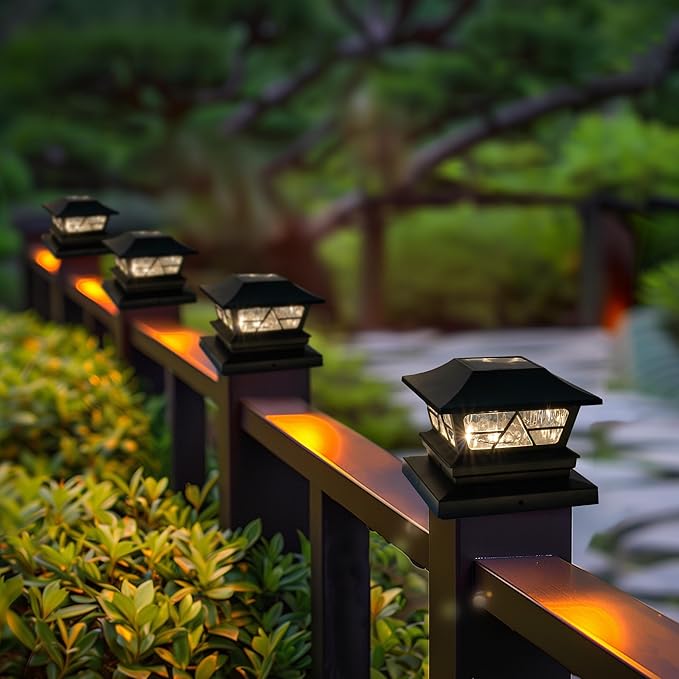 TW SHINE 2 Pack Solar Outdoor Fence Post Lights, 2 Modes Post Cap Lights Waterproof Color Changing Warm White/Cool White for Yard, Garden, Porch, Patio Decor, for 4x4 5x5 6x6 Wood Posts