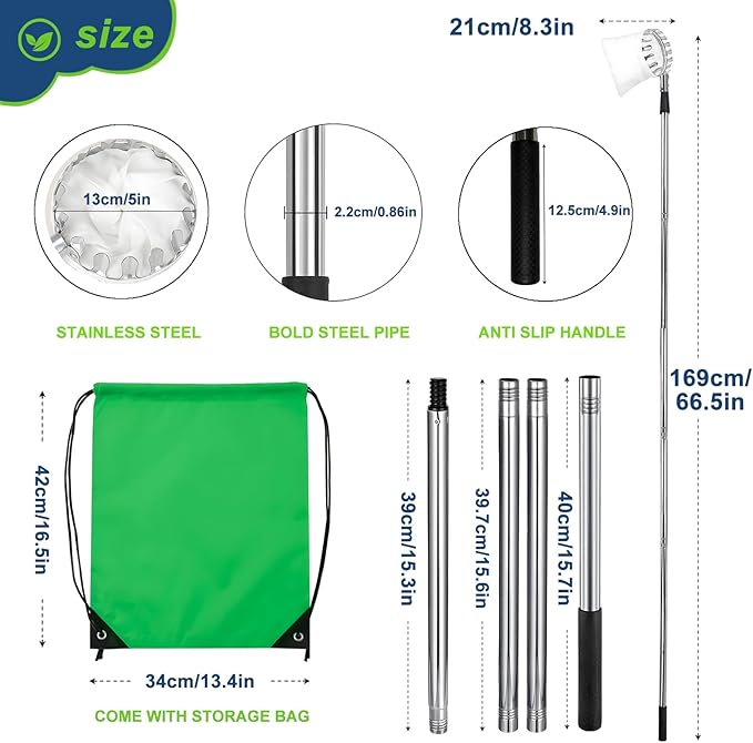 Fruit Picker Pole Tool with Basket Telescoping, 3.2FT-5.5FT Adjustable Pole, Apple Picker Tool with Soft Bag, Long Handle Picker for Avocado, Lemon, Orange, Mango, Limes, Persimmons, Plums