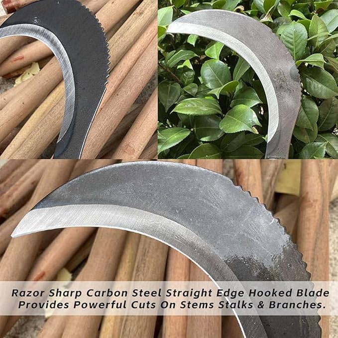 Hand Sickle Garden Tool,Steel Blade Grass Sickle,Multipurpose Scythe Tool Weeding Tools Gardening Very Sharp Edge Quick for Yard Work (Black)