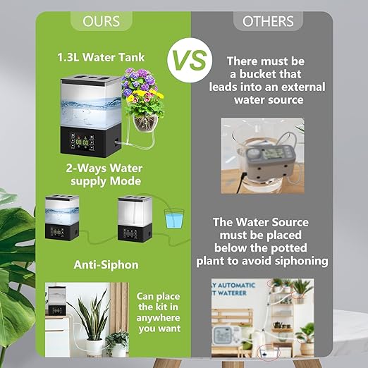 Automatic Watering System for Potted Plants,2 in 1 Automatic Drip Irrigation Kits Indoor 1.3L Tank Plant Watering System for Plants w/Programmable Water Timer,Auto & Manual Watering Mode & LED Display
