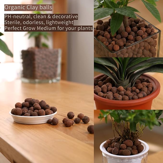 Natural Leca Clay Pebbles, 8LBS 8mm-18mm Expanded Organic Balls Plants Grow Media Gardening Soil for Hydroponics, Drainage, Decoration, Aquaponics