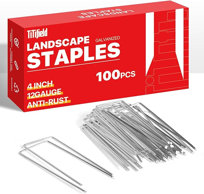 4 Inch 100 Pack Landscape Staples Galvanized Garden Stakes Anti-Rust Landscape Pins for Weed Barrier Fabric, Artificial Turf and Landscape Fabric