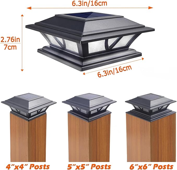 SIEDiNLAR Solar Post Lights Outdoor 2 Modes LED Deck Fence Cap Light for 4x4 5x5 6x6 Posts Patio Garden Decoration Warm White/Cool White Lighting Black (4 Pack)