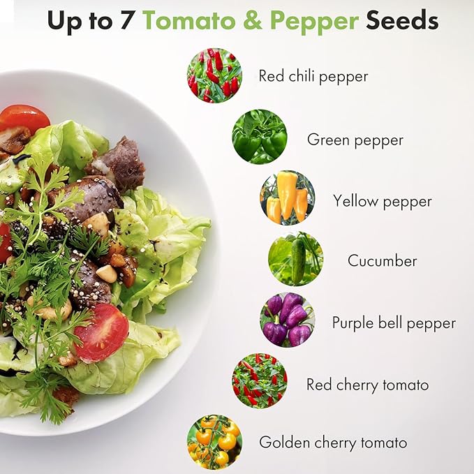 LYKOCLEAN Cherry Tomato Seed Pod for AeroGarden, idoo, Ahopegarden Hydroponics Garden, 12-pods (350 Seeds+, Include Red Chili/Purple Bell/Green/Yellow Pepper, Golden/Red Cherry Tomato)