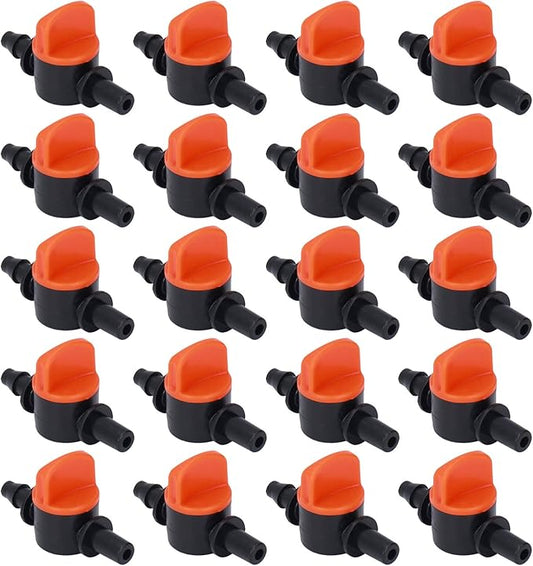 50 pcs Drip Irrigation Shut Off Valve，1/4 Inch Garden Hose Valve, Plastic Water Hose Valve Fit 1/4 Inch Drip Irrigation Valve Tubing