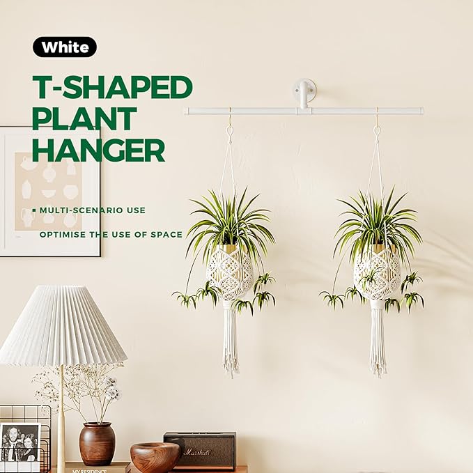Bamworld Hanging Planters for Indoor Plants Plant Hanger Indoor Hanging Plant Holder Window Plant Shelves Metal Rod(Pot&Plant Not Included) 35.8in White