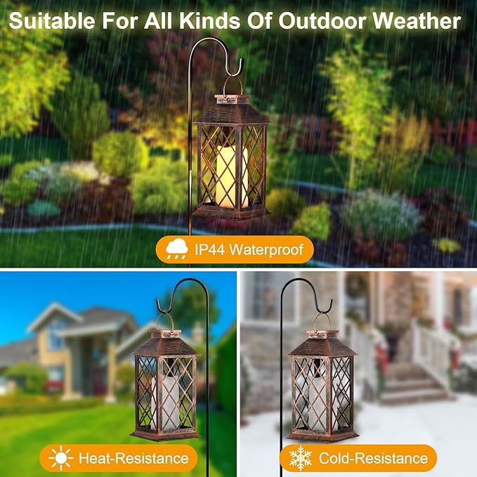 Solar Lantern Outdoor Waterproof Garden Decor Hanging Lanterns Birthday Gifts for Women Mom 11" LED Flickering Flameless Candle Christmas Table Lights for Yard, Patio, Porch, Backyard (1 Packs)