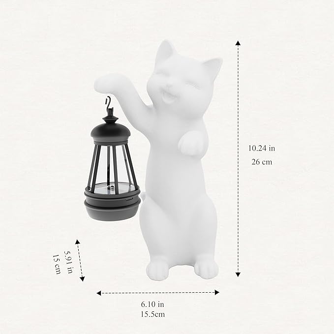 Solar Powered Garden Resin Statue Lights, 10 Inch Waterproof Outdoor Animal Cute Cat Figurine Lights, Suitable for Patios, Balconies, Lawns, Courtyards, Etc (Hand)