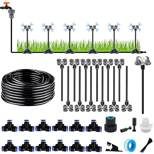 New drip Irrigation kit, Automatic Garden Watering System, Quick Connector and 360-degree Bending Dropper atomizing Copper Nozzle, Garden Plant Lawn Courtyard Watering System. (Cross Atomization)