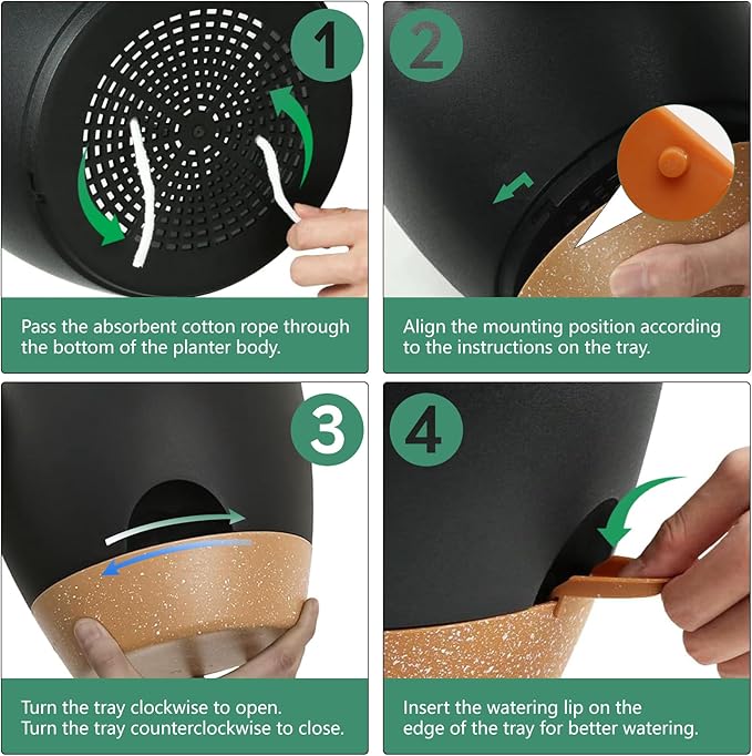 Self Watering Plants Pot with Drainage Hole, Flower Plants Pots for Indoor & Outdoor, Black Plastic Self Watering Planters Succulent Pot 5pcs/Set