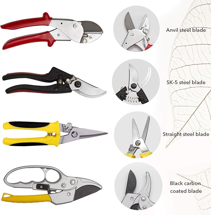 KOTTO Upgrade 4 Packs Pruner Shears Garden Cutter Clippers, Stainless Steel Sharp Pruner Secateurs, Professional Bypass Pruning Hand Tools Scissors Kit with Storage Bag