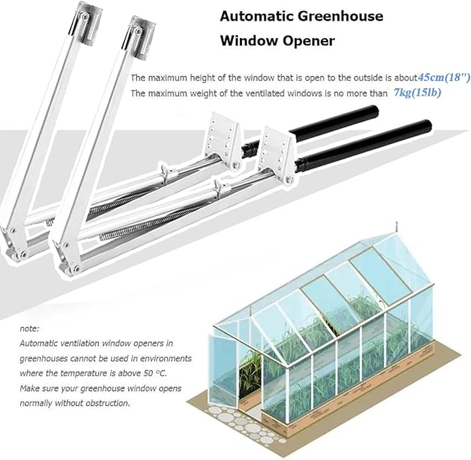 2X Auto Greenhouse Window Opener, Solar Heat Sensitive Auto Vent Opener, Roof Vent Opener Gardening Tools for Sunlight Room Automatic Greenhouse Accessories (Single Spring Up to 15 Lbs)