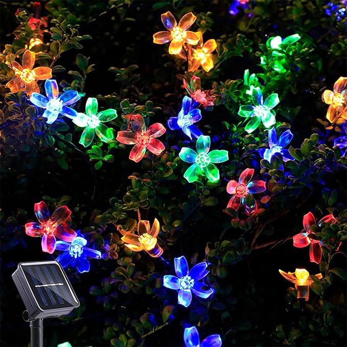 Solar String Flower Lights Outdoor 100 LED 40Ft Multi-Color Fairy Lights with 8 Lighting Modes, Waterproof for Garden, Yard, Porch, Christmas, Wedding, Party, Xmas Tree Decoration