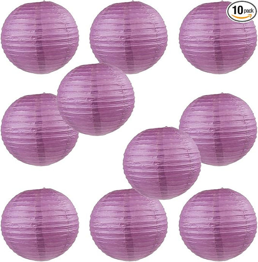 WYZworks - Round Paper Lanterns 10 Pack (Purple Plum, 8") - Hanging Paper Lanterns Lamp for Wedding, Birthday, Party and Home Decorations with 8", 10", 12", 16" Option