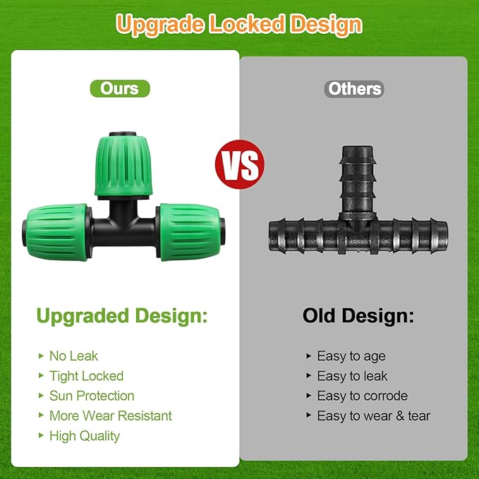 Drip Irrigation Fittings for 1/2 Inch Tubing(0.6-0.63" OD), 21 Pcs Set 1/2" Drip Line Parts Barbed Locked Nut Connectors - 5 Couplings, 5 Tees, 4 End Cap, 3 Reducing Tees, 2 Switch Valves, 2 Elbows