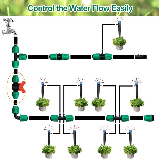 JAYEE 8 Pcs Drip Irrigation Fittings Switch Valve 1/2 Inch, In-Line Barbed Lock Switch Valves For 1/2 Inch Drip Tubing (0.60"-0.63" OD), Shut Off On Valve Drip Line Parts For Garden Sprinkler Systems