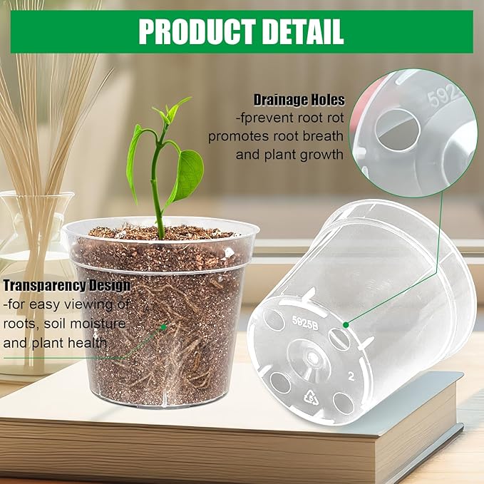 50 Pack 2.5 Inch Clear Nursery Pots for Plants, Sturdy Plastic Plant Pot for Planting Vegetables Flowers Seedlings, Transparent Seed Starter Pots with Drainage Holes(50P-2.5" Clear)