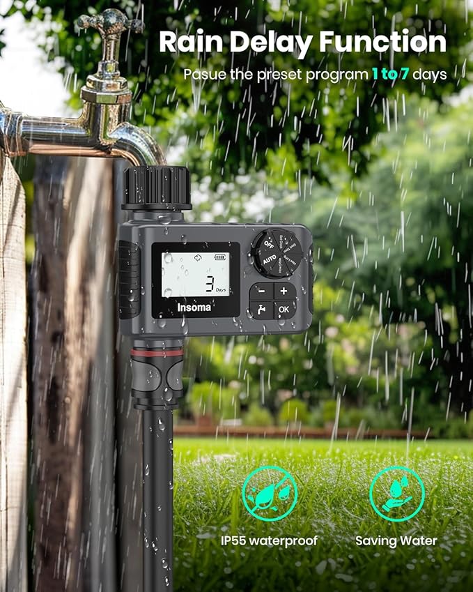 Outdoor Garden Hose Faucet Timers, Programmable Water Sprinkler Timer with Rain Delay/Manual/Automatic Drip Irrigation and Lawn Watering System for Yard, 1 Outlet