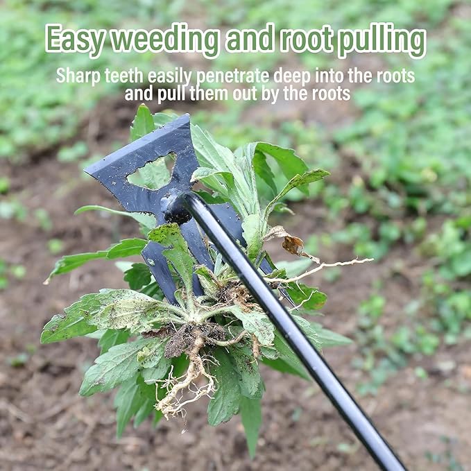 Weed Removal Tool, 2025 New Garden Weeding Tools Manganese Steel Hand Weeder Tool with Handle, 5 Teethes Dual Purpose Manual Weeders Tool Weed Pulling Tool for Garden (Black)