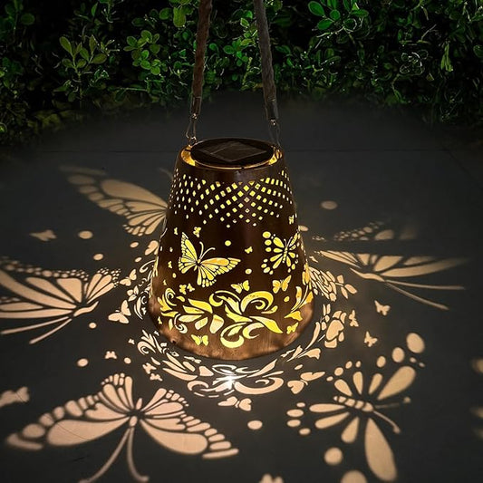 Butterfly Solar Lanterns Outdoor Waterproof, Garden Decor Gifts for Women Mom Grandma Hanging Solar Lights Hollowed-Out Metal Solar Decoration Outside for Patio, Yard, Pathway, Front Porch(1 Pack)