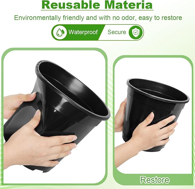 1/2/3/5/7 Gallon Pots for Plants, 7 Gallon Plastic Nursery Pot with Drainage Holes, Sturdy Plastic Plant Pots for Nursery Garden, Flowers, Succulent Outdoor Indoor (Black, 7 Gal- 4 Pack)