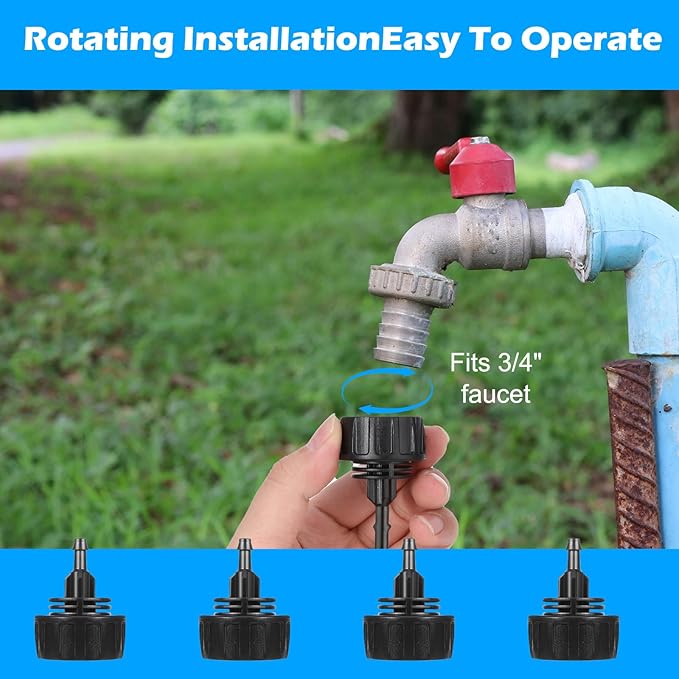 Female to Female Hose Adapter, 4PCS 1/4 Drip Irrigation Fittings Connectors Barbed Drip Line Connectors Tubing Adapters with Fht Swivel, Converts 3/4" Garden Hose Quick to Drip, With 4 Washers