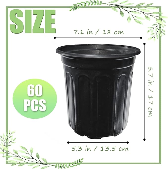 60 Pack 1 Gallon Nursery Plant Pots,Thickened Flexible Plastic Seedling Pot with Holes,Flower Plant Container for Succulents,Cuttings,Transplanting,Home Garden(Black)