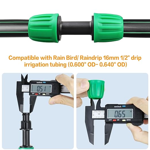 Drip Irrigation Fittings for 1/2 Inch Drip Tubing (1/2" ID x 0.65" OD)：1/2'' Drip Line Couplings Anti-drop Locked Nut Barbed Straight Coupling Connectors for Garden Irrigation System (12 Pack)