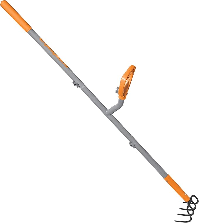 ERG-CLTV45 w/54, 5-in-1 Impact Resistant Garden Soil Cultivator w/ 5-in-1 Piece Forged Steel Head, 4-Tine, 54-Inch Shaft, w/Patented Ergonomic Second Handle, Gray/Orange