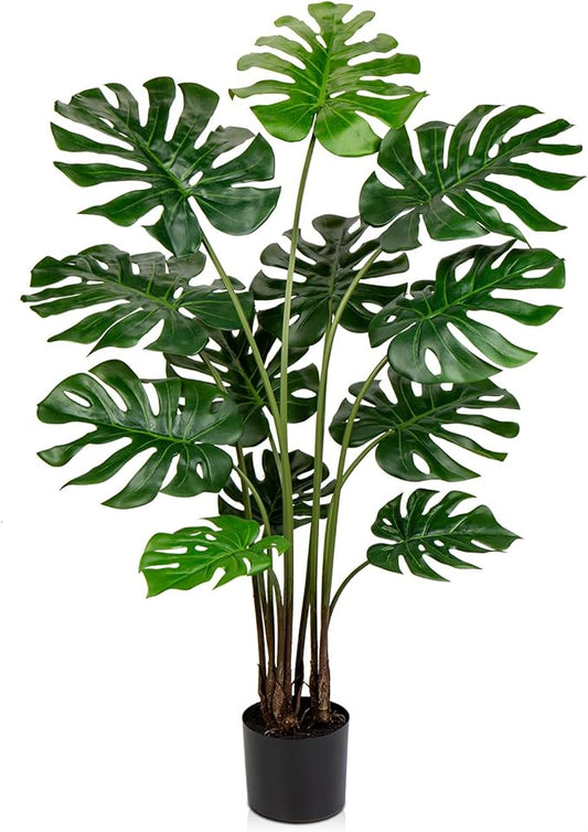 Hollyone Artificial Monstera Deliciosa Plant 4.5FT Tall Fake Tropical Palm Plants Trees Faux Monstera Indoor Swiss Cheese Plants for Indoor Outdoor Home Office Garden Living Room Decoration, 1 Pack