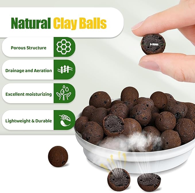 Clay Pebbles Leca Balls for Plants 2qt，6mm - 12mm Clay Balls for Hydroponic, Terrarium, Potted Plants, Lightweight & Drainage