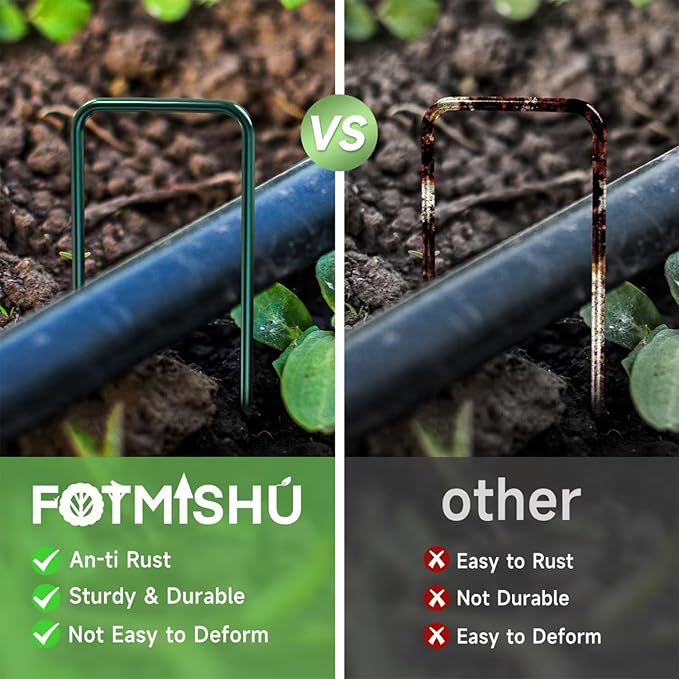 FOTMISHU Landscape Staples 5.7 Inch 20Pcs Garden Stakes with 20pcs Gasket, Lawn Pins with Spray Coating Craft, 11Gauge Anti-Rust Ground Yard Spikes Anchoring for Outdoor Tents Irrigation Hoses (Green)