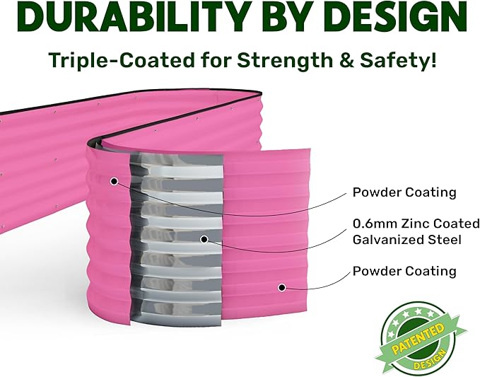 9-in-1 Galvanized Steel Raised Garden Bed // 8×2×1.5 ft Modular Planter for Gardening, Vegetables, Flowers // 18" Tall Metal Raised Garden Beds Outdoor (Pink) // Patented Design Planter Box