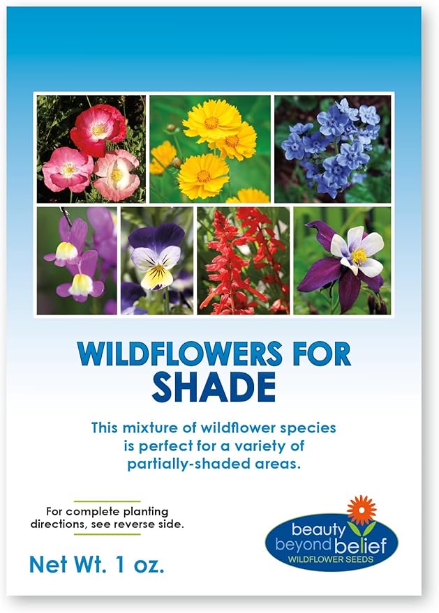Partial Shade Wildflower Seeds -1 oz, Open-Pollinated Wildflower Seed Mix Packet, No Fillers, Annual, Perennial Wildflower Seeds Year Round Planting - 1 oz
