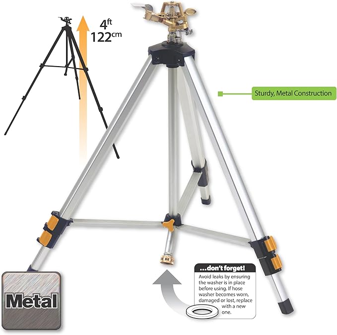 Melnor 65162AMZ Metal Pulsating Sprinkler with QuickConnect Set, Amazon Bundle, XT Tripod