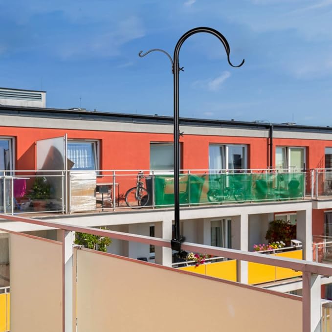 WOSIBO 2 Pack Three Span Deck Hook, 37 Inches Deck Bird Feeder Pole, Hanging Baskets Porch Multi-Hook for Deck Kit with Three Branches for Plant Hangers, Lanterns, Wind Chimes and More