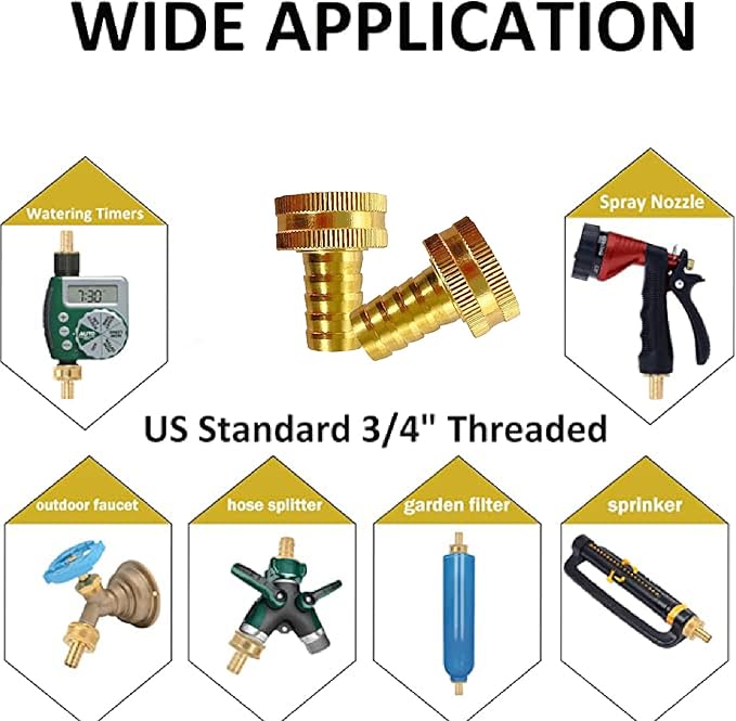 Garden Hose Adapter Swivel Fitting GHT 3/4 to 1/2 Hose Drip Irrigation Tubing to Faucet - Reusable Connector Fittings for Most Rain Bird, Orbit, Dig, Toro 1/2 Tubing x 3/4" GHT(2PCS)