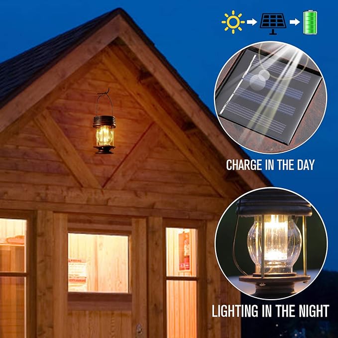 pearlstar Solar Lanterns Outdoor Hanging Solar Lights with Handle for Pathway Yard Patio Garden Decoration, Waterproof Outside Solar Table Lamp,2 Pack 5.5" H (Warm Lights)