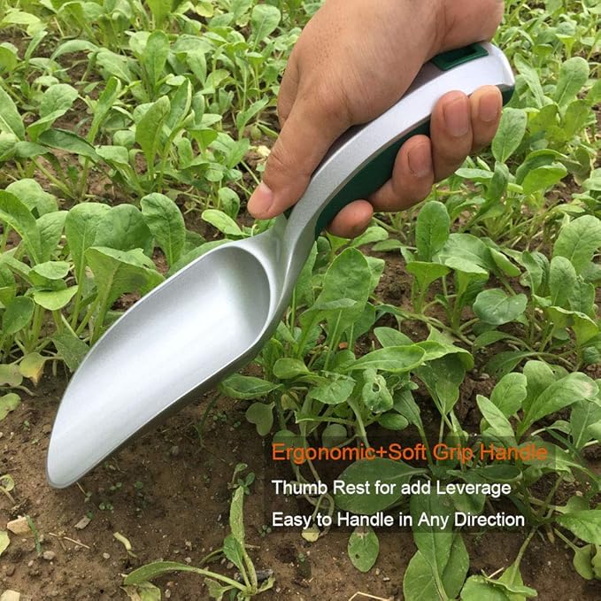 Large Potting Soil Scoop, Kbenison Garden Trowel, Bent-Proof Gardening Hand Shovel, Fertilizer Feed Scooper, One-Piece Aluminum, Ergonomic Handle