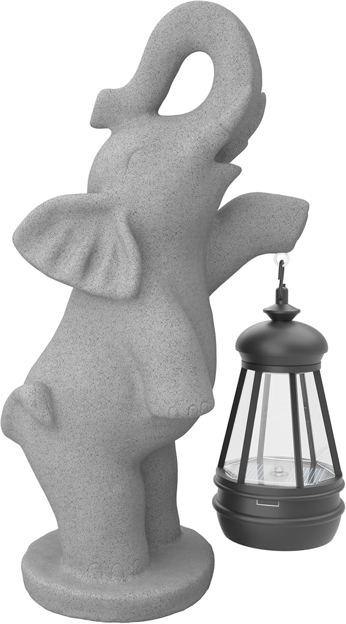 Solar Garden Statue 10 Inch Elephant Decor for Outside Yard Decoration Outdoor Unique Housewarming Gardening Birthday Gifts for Women Grandma