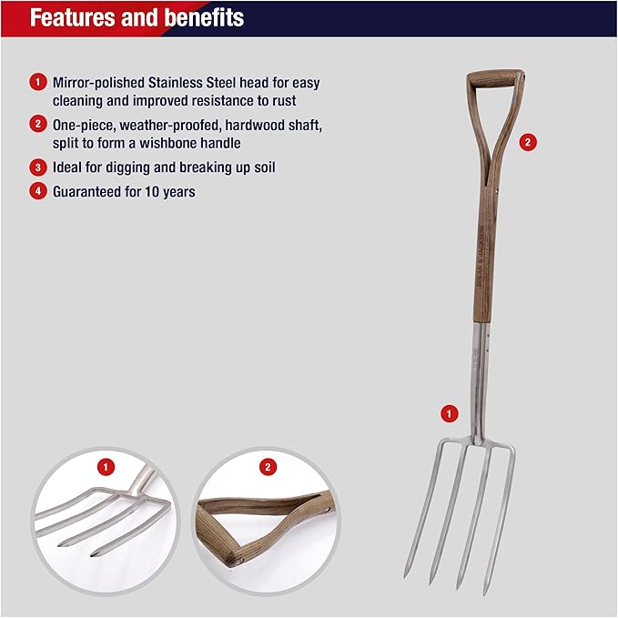 Spear & Jackson 4550DF Traditional Stainless Digging Fork,