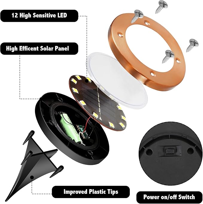 Solar Ground Lights Outdoor Waterproof Flat Garden Solar Disk Lights Floor 12 LED 8 Pack for Garden Patio Pathway Landscape Driveway Yard Path Decor